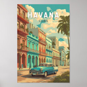 Havana Cuba Illustration Travel Art Vintage Poster