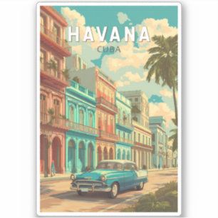 Havana Cuba Illustration Travel Art Vintage Sticker