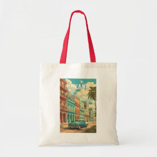 Havana Cuba Illustration Travel Art Vintage Tote Bag
