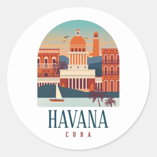 Havana Cuba Island Vintage Minimal Retro City Classic Round Sticker