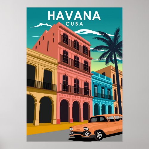 Havana Cuba Island Vintage Minimal Retro City Poster