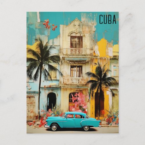 Havana Cuba Mixed Media Travel Postcard