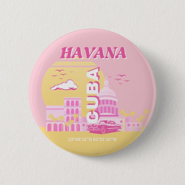 Havana Cuba Pink Preppy Art Button (Front)