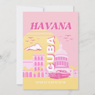 Havana Cuba Pink Preppy Art Holiday Card