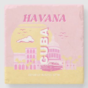 Havana Cuba Pink Preppy Art Stone Coaster