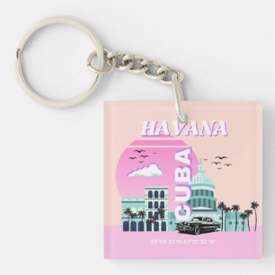 Havana Cuba Pink Travel Art Keychain