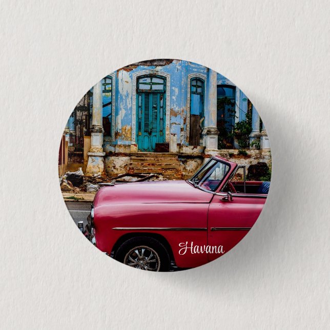 Havana Cuba Red Vintage Car       Button (Front)