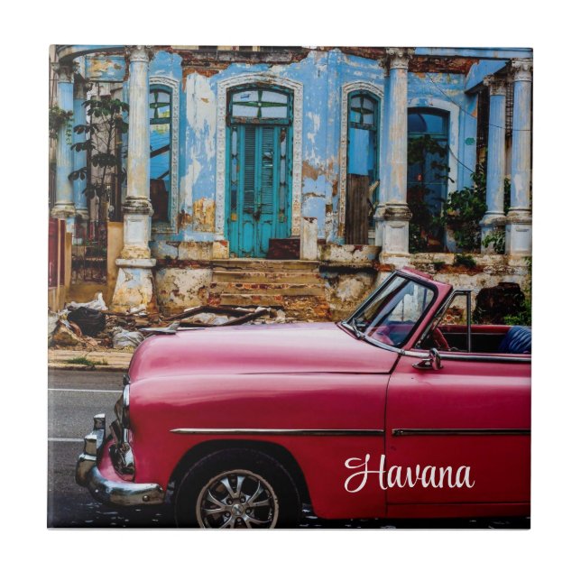 Havana Cuba Red Vintage Car    Ceramic Tile (Front)
