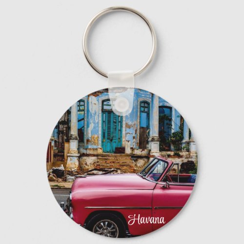 Havana Cuba Red Vintage Car          Keychain