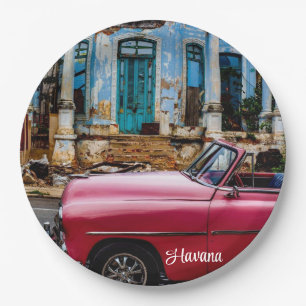 Havana Cuba Red Vintage Car      Paper Plates