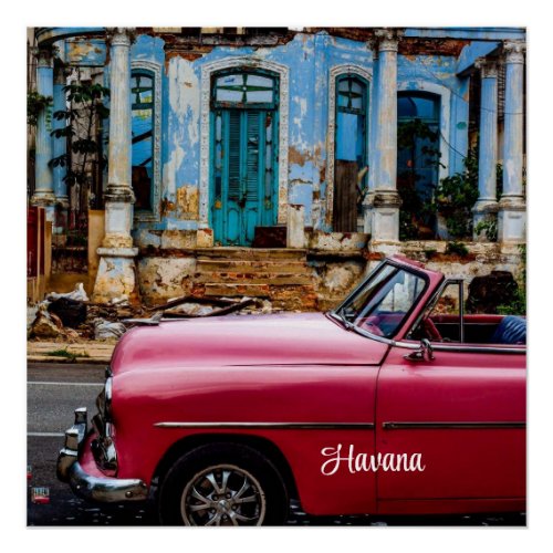 Havana Cuba Red Vintage Car                 Poster