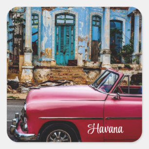 Havana Cuba Red Vintage Car Square Sticker