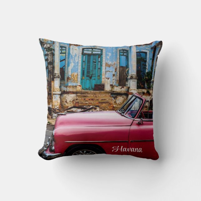Havana Cuba Red Vintage Car        Throw Pillow (Front)