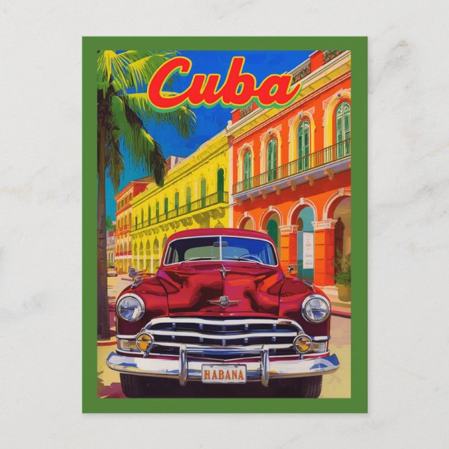 Havana Cuba Retro Travel – Colonial Old Car Postcard (Front)
