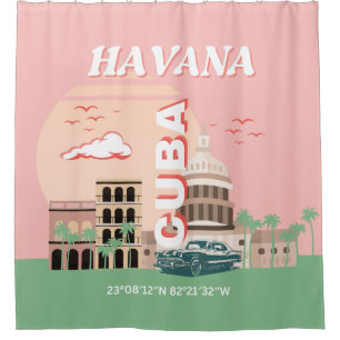 Havana Cuba Retro Vintage Art Shower Curtain
