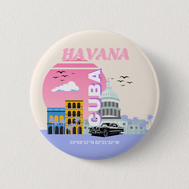Havana Cuba Travel Art Button (Front)