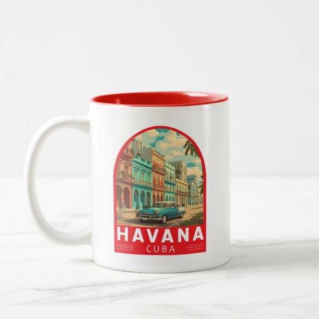 Havana Cuba Travel Art Emblem Two-Tone Coffee Mug (Left)