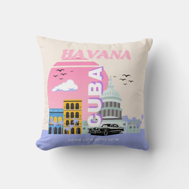 Havana Cuba Travel Art Throw Pillow (Front)