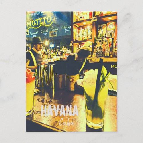 Havana Cuba travel print Mojito bar Postcard