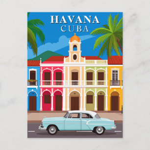 Havana Cuba Travel Vintage Car and Architecture  Postcard
