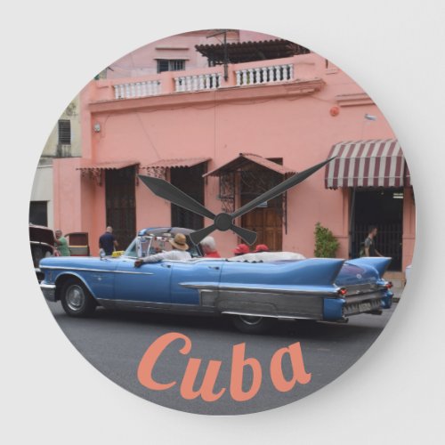 Havana Cuba Vintage Car Coral Architecture Large Clock