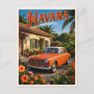Havana Cuba Vintage Car Tropical Travel Postcard