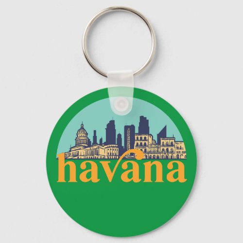 Havana Cuba Vintage City Skyline Cityscape Art Keychain