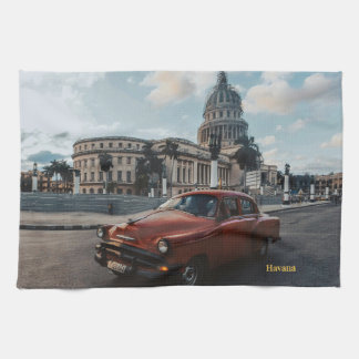 Havana Cuba Vintage Classic Car  Kitchen Towel