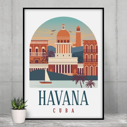 Havana Cuba Vintage Skyline Poster