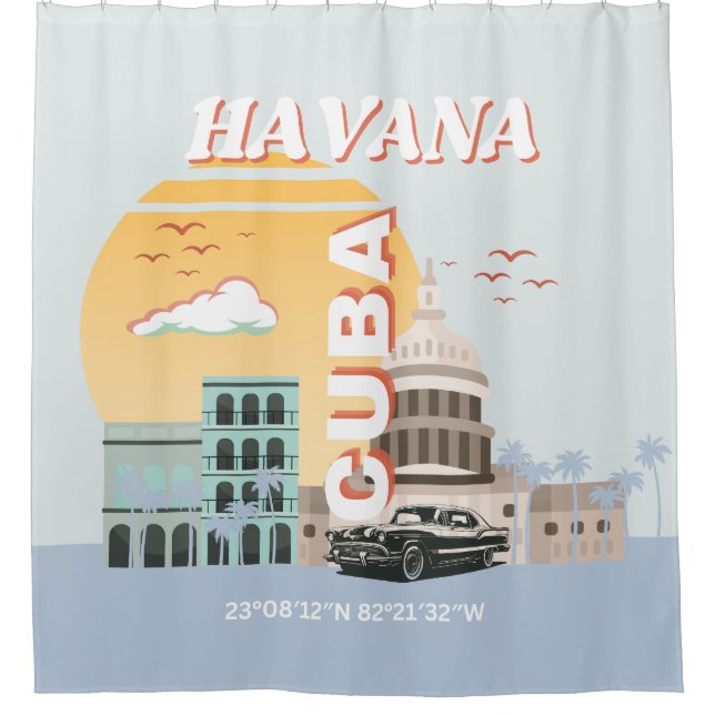 Havana Cuba Vintage Travel Art Shower Curtain (Front)