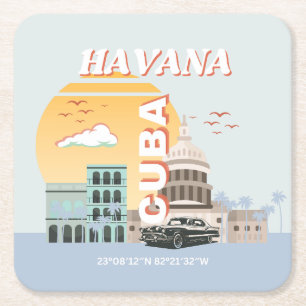 Havana Cuba Vintage Travel Art Square Paper Coaster