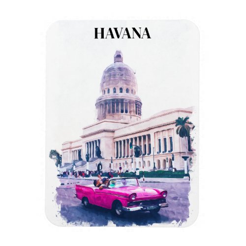 Havana Cuba Vintage Travel Watercolor  Magnet