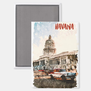 Havana Cuba Vintage Travel Watercolor Magnet
