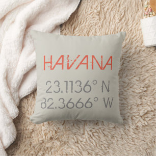 Havana Longitude Latitude Throw Pillow