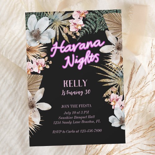 Havana Nights Cuban Neon 30th Birthday Invitation