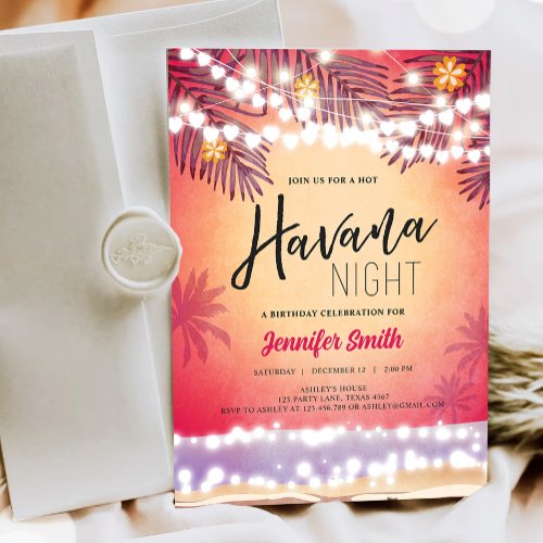 Havana Nights Night in Havana Beach Party Birthday Invitation