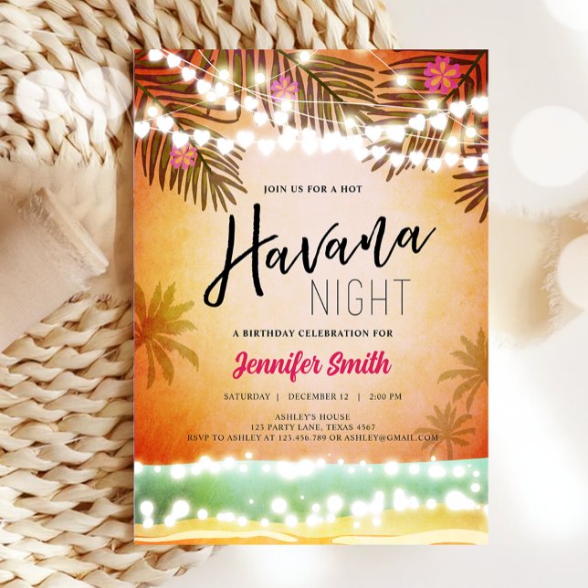 Havana Nights Night in Havana Beach Party Birthday Invitation (Creator Uploaded)