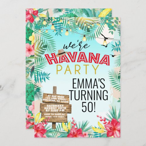 Havana Nights Retro Tropical Floral Invitation