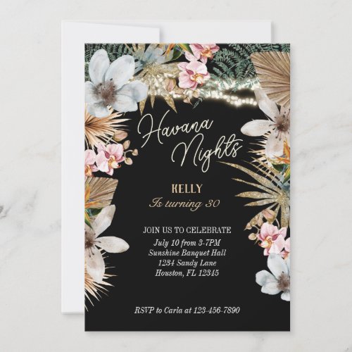 Havana Nights Tropical Floral Cuban 30th Birthday Invitation