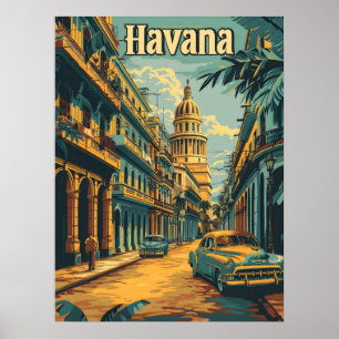 Havana Nostalgia: Vintage Cars in the Old Town Poster