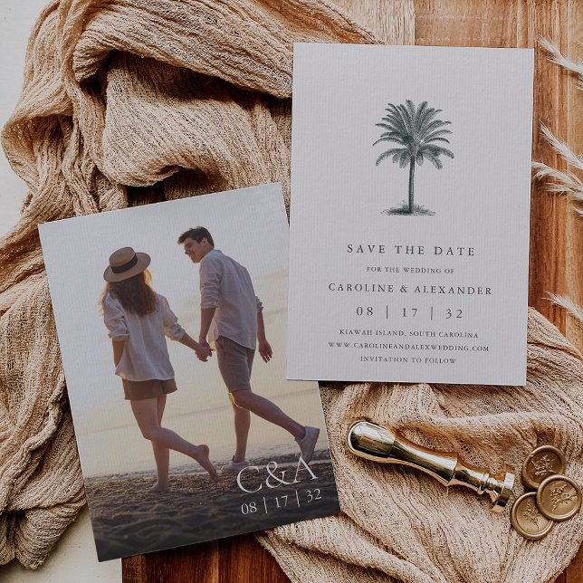 Havana Palm | Elegant Vintage Palm Tree Photo Save The Date (Creator Uploaded)