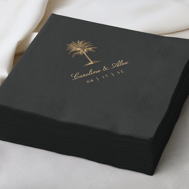 Havana Palm | Elegant Vintage Palm Tree Wedding Foil Napkins (Creator Uploaded)