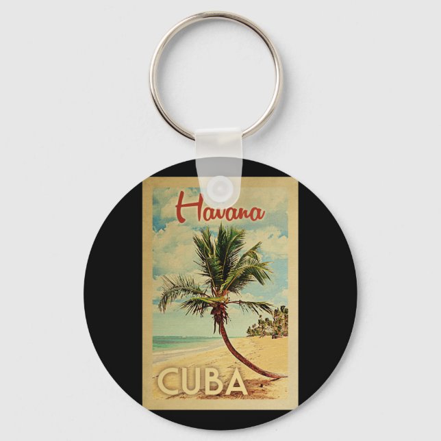 Havana Palm Tree Vintage Travel Keychain (Front)