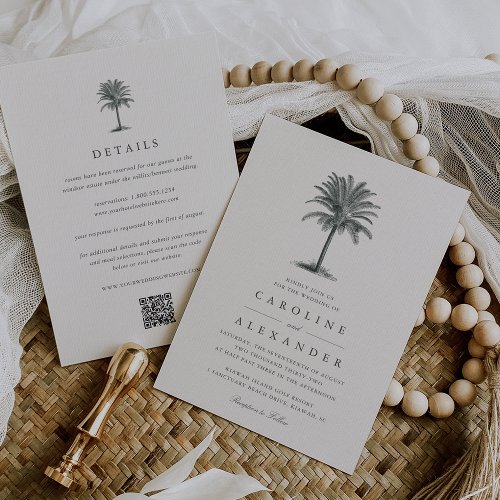 Havana Palm  Vintage Palm Tree All in One Wedding Invitation