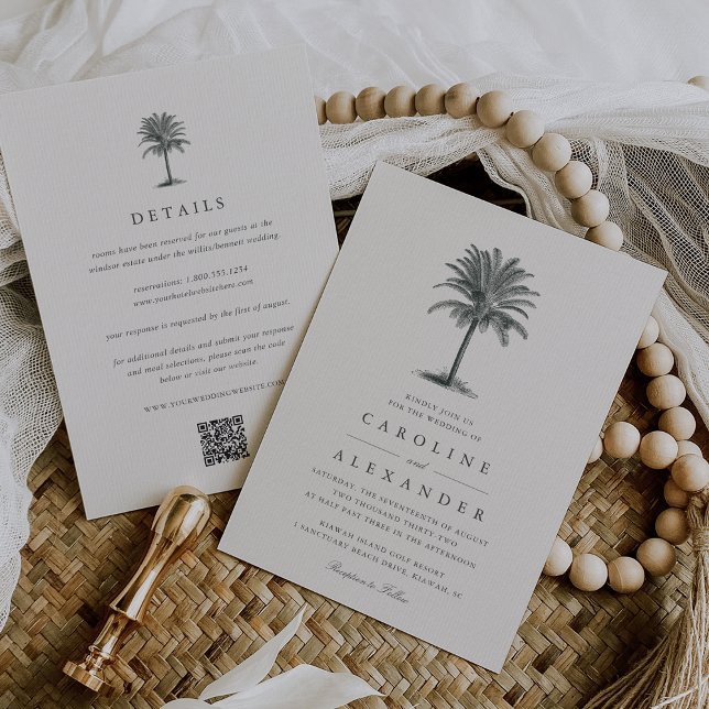 Havana Palm | Vintage Palm Tree All in One Wedding Invitation (Creator Uploaded)