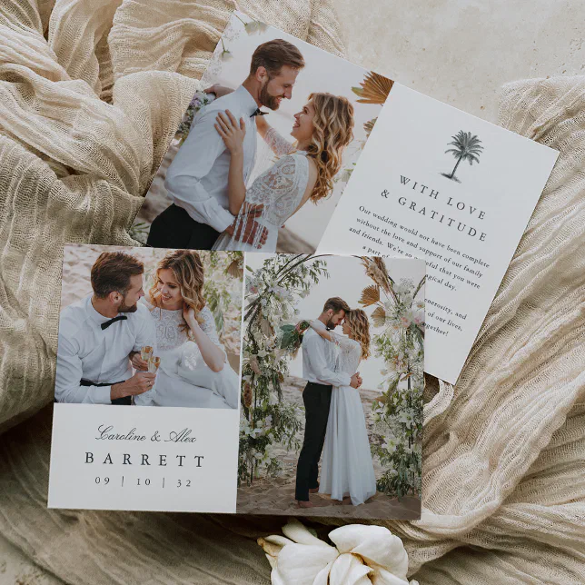 Havana Palm Vintage Palm Tree Multi Photo Wedding Thank You Card | Zazzle