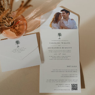 Havana Palm Vintage Palm Tree Photo Wedding All In One Invitation