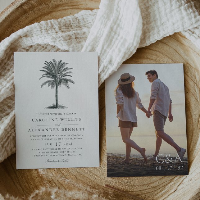 Havana Palm | Vintage Palm Tree Photo Wedding Invitation (Creator Uploaded)