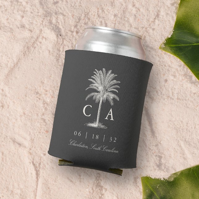 Havana Palm | Vintage Palm Tree Wedding Can Cooler (Creator Uploaded)