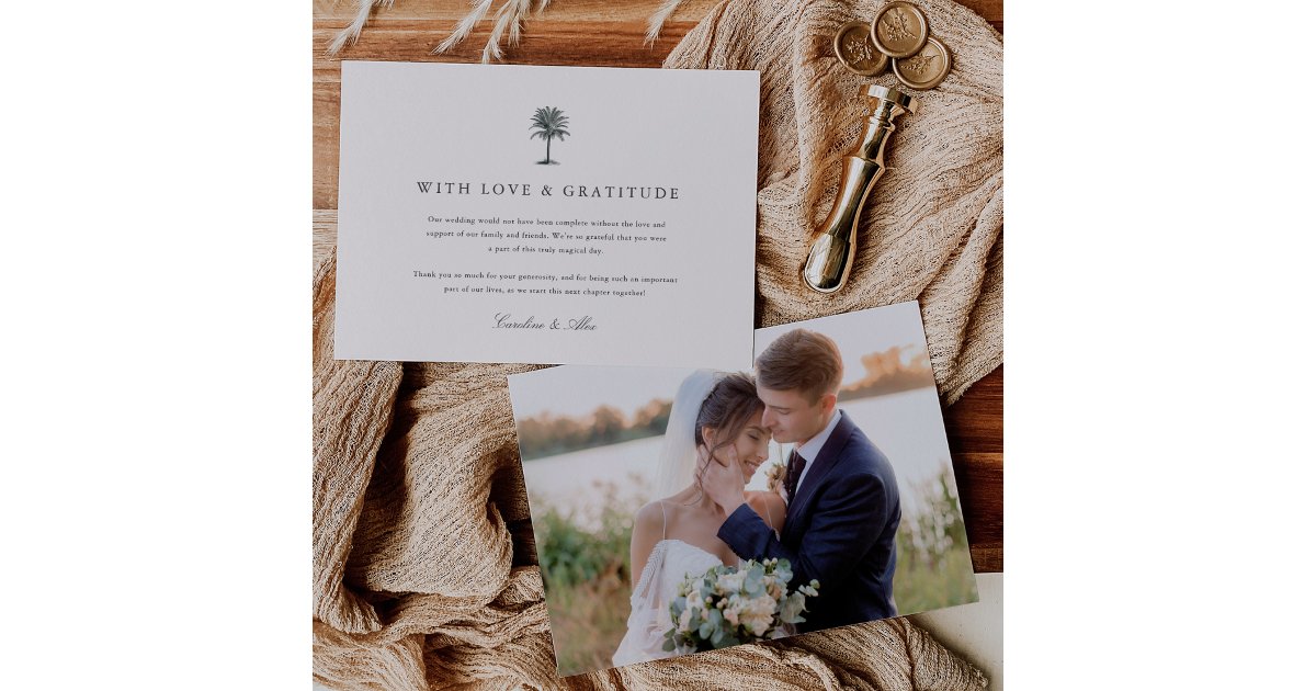 Havana Palm | Vintage Palm Tree Wedding Photo Thank You Card | Zazzle